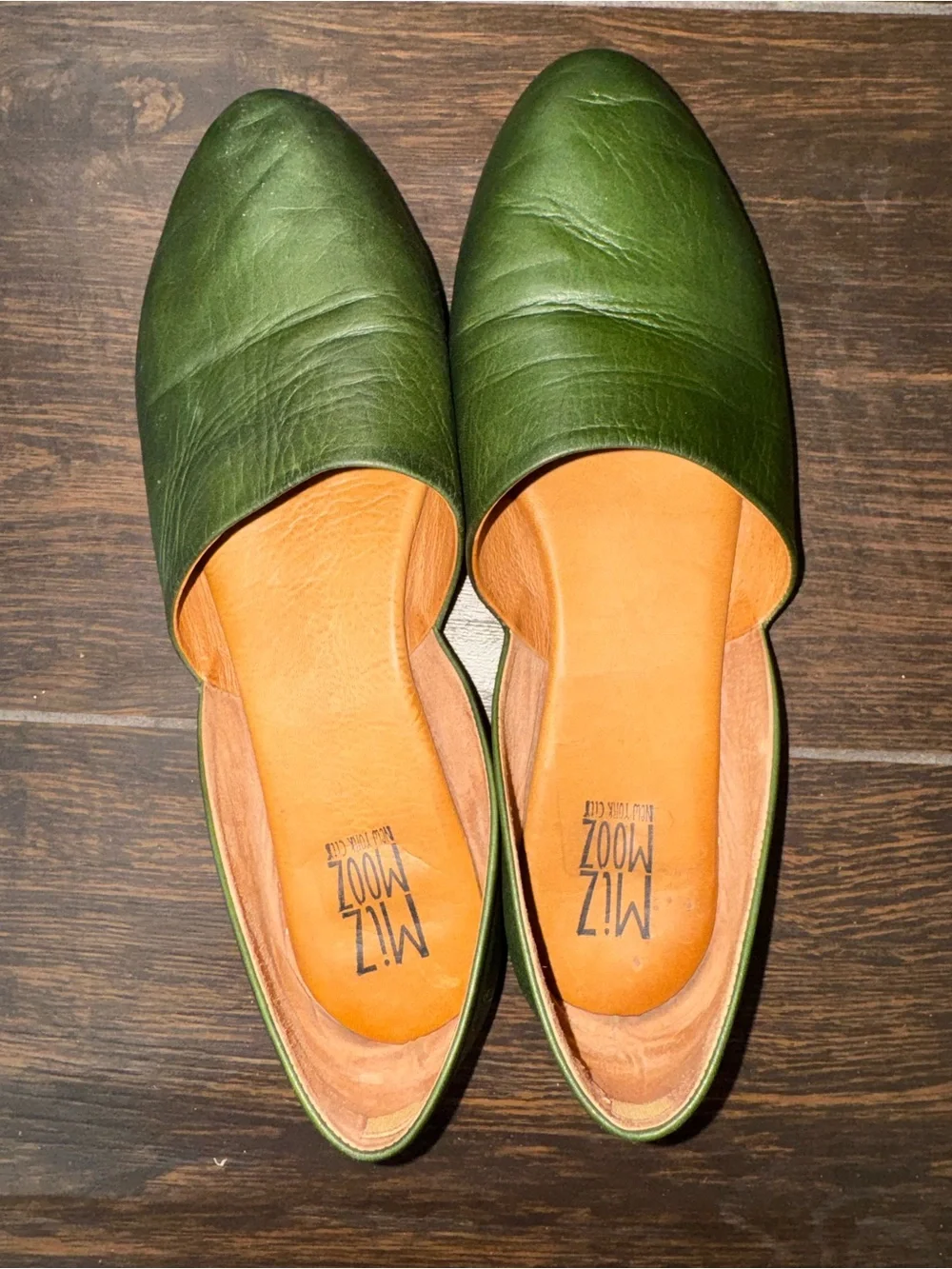 Miz Mooz Kimmy Green Leather D'Orsay Pointed Toe Flat Shoes Size 41